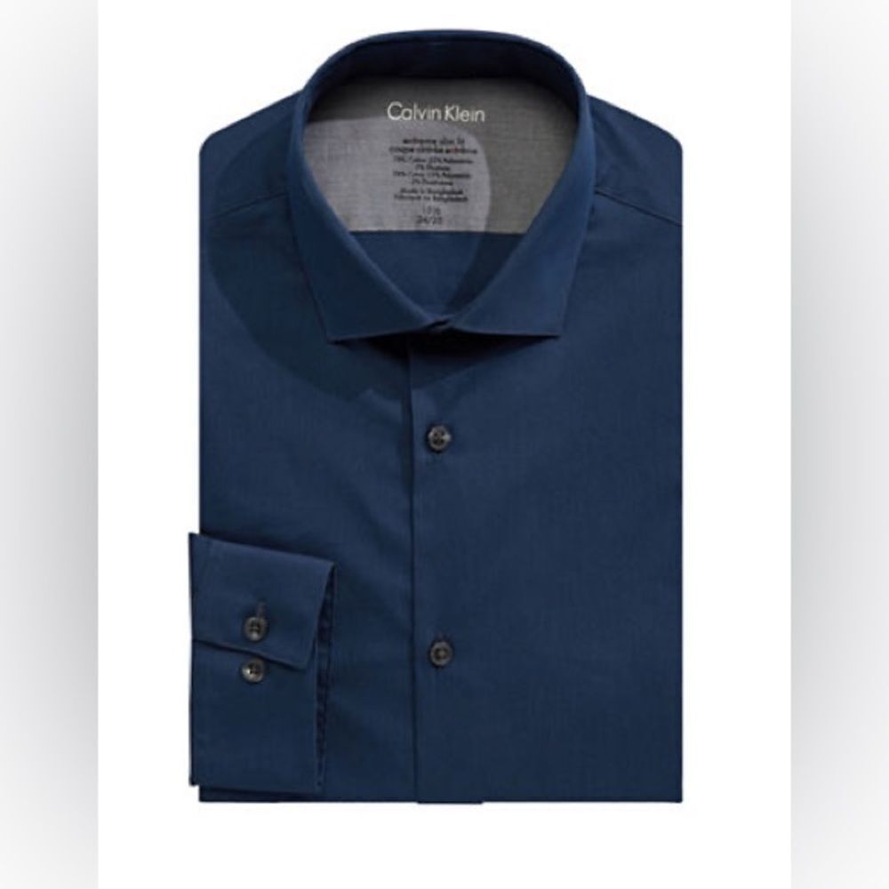 Calvin Klein Slim Stretch Dress Shirt-BLUE-15.5-34/35 Extreme Slim Fit